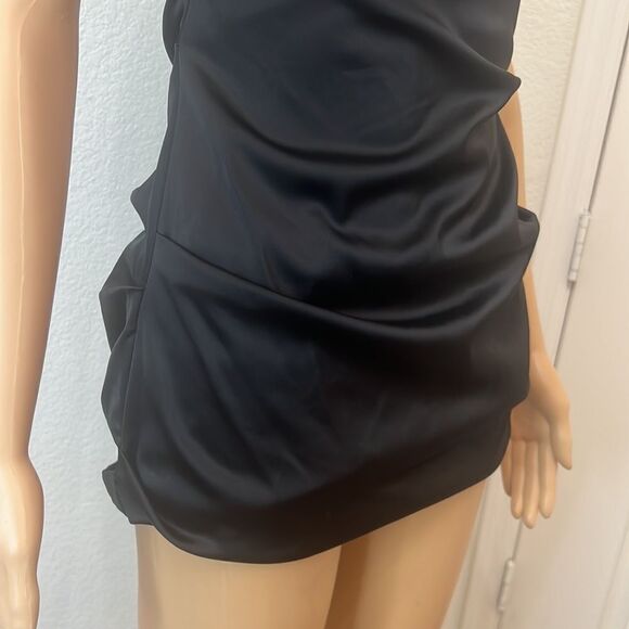 Betsy & Adam Size 4 Black Dress Black Slimming Ruching Square Neck Capped Sleeve - Picture 5 of 10